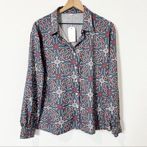 Floral Pink Blue Long Sleeve Button Up Women Blouse Brand New